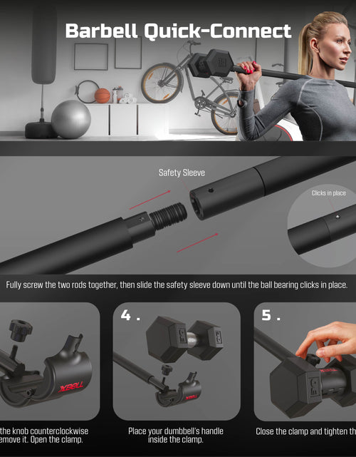 Load image into Gallery viewer, X-Bell System Dumbbells to Barbell Converter, Dumbbell to Curl Bar, Macebell and Kettlebell Handle
