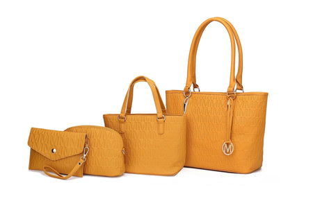 by Mia K. Marimar Women'S Tote Bag with Pouch and Wristlet, Signature 4 Piece Set - Grey