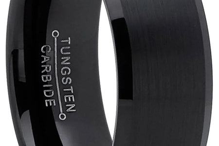 Mens Solid Black Tungsten Wedding Band Ring Dome 8Mm Comfort-Fit