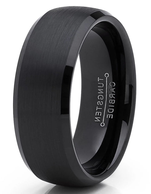 Load image into Gallery viewer, Mens Solid Black Tungsten Wedding Band Ring Dome 8Mm Comfort-Fit
