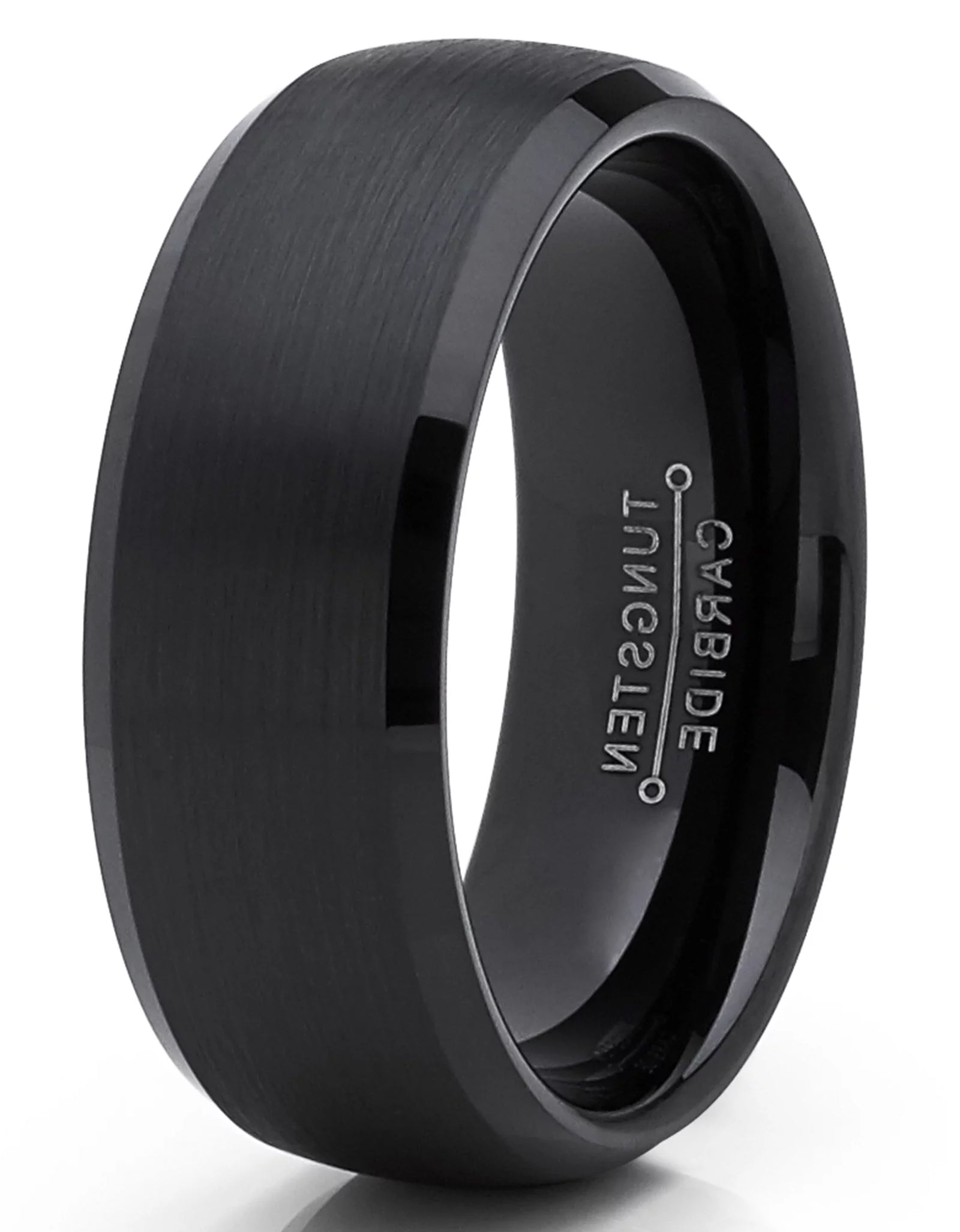 Mens Solid Black Tungsten Wedding Band Ring Dome 8Mm Comfort-Fit