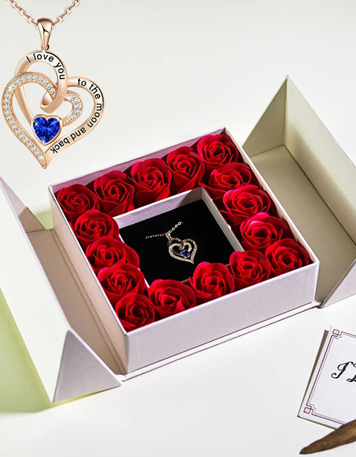 Load image into Gallery viewer, Eternal Flower Jewelry Box W Blue Crystal Heart Necklace Pendant Soap Rose Gift Box Wedding Jewelry Gift for Women Girfriend Mom
