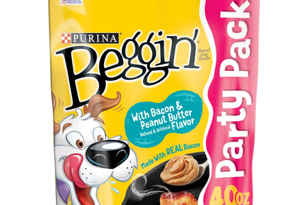 Purina  Strips Dog Treats with Real Bacon & Peanut Butter Flavors Tender Chews, 40 Oz Pouch