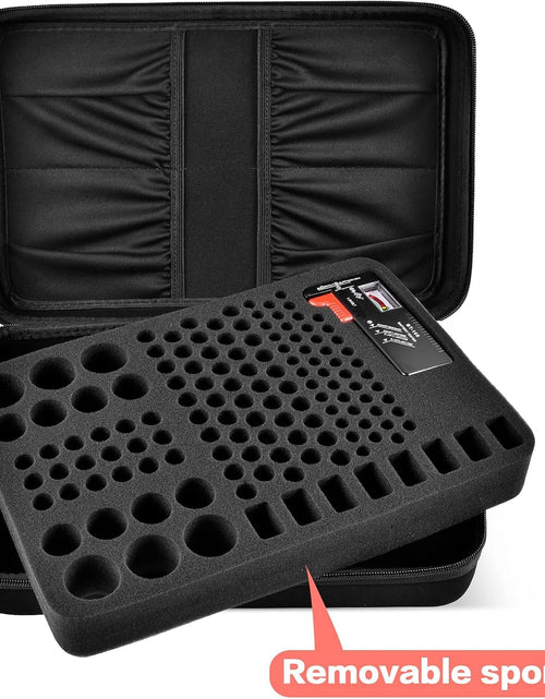 Load image into Gallery viewer, Hard Battery Organizer Storage Box, Carrying Case Bag Holder - Holds 148 Batteries AA AAA C D 9V - with Battery Tester BT-168 (Batteries Are Not Included)
