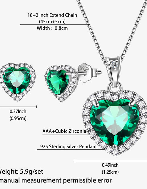 Load image into Gallery viewer, May Birthstone Jewelry Sets for Women, Green Heart Jewelry Set Emerald Necklace Earrings 925 Sterling Silver Fine Jewelry Birthday Mother'S Day Gifts
