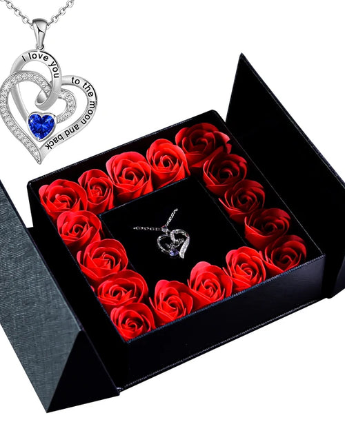 Load image into Gallery viewer, Eternal Flower Jewelry Box W Blue Crystal Heart Necklace Pendant Soap Rose Gift Box Wedding Jewelry Gift for Women Girfriend Mom

