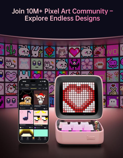 Load image into Gallery viewer, Ditoo Retro Pixel Art Game Bluetooth Speaker with 16X16 LED App Controlled Front Screen (Pink)
