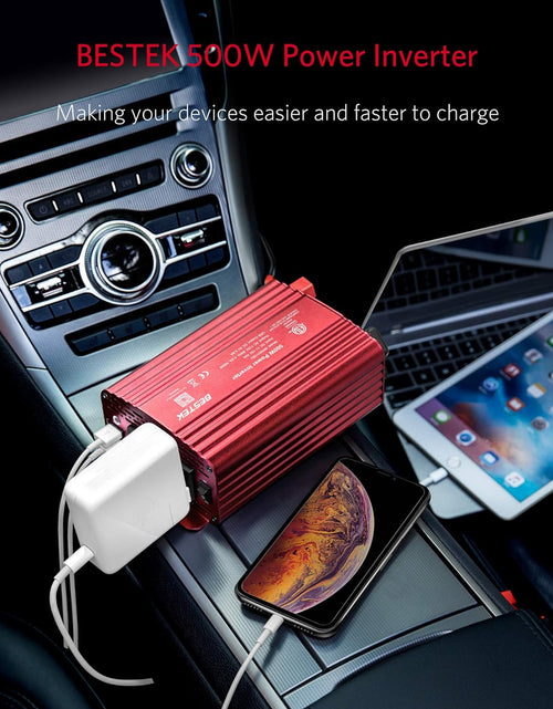 Load image into Gallery viewer, 500W Power Inverter DC 12V to 110V AC Converter with Alligator Battery Clamp 4.8A Dual USB Car Charger ETL Listed

