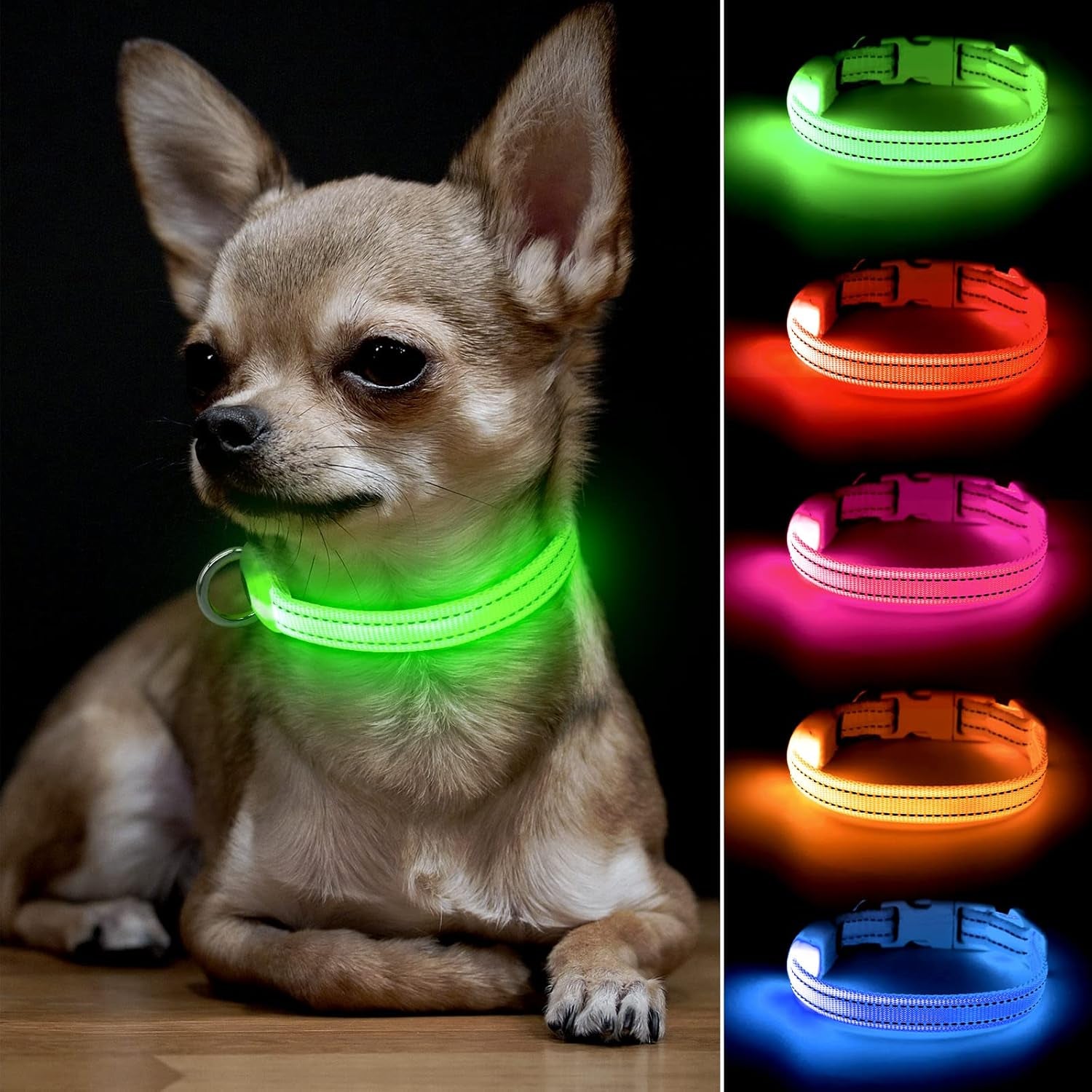 Light up Dog Collars - Adjustable Puppy Collar, Rechargeable LED Dog Collar for Small Dogs, Adjustable Cat Collar, Glowing Dog Lights for Night Walking (Green, XS)