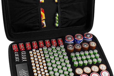 Hard Battery Organizer Storage Box, Carrying Case Bag Holder - Holds 148 Batteries AA AAA C D 9V - with Battery Tester BT-168 (Batteries Are Not Included)