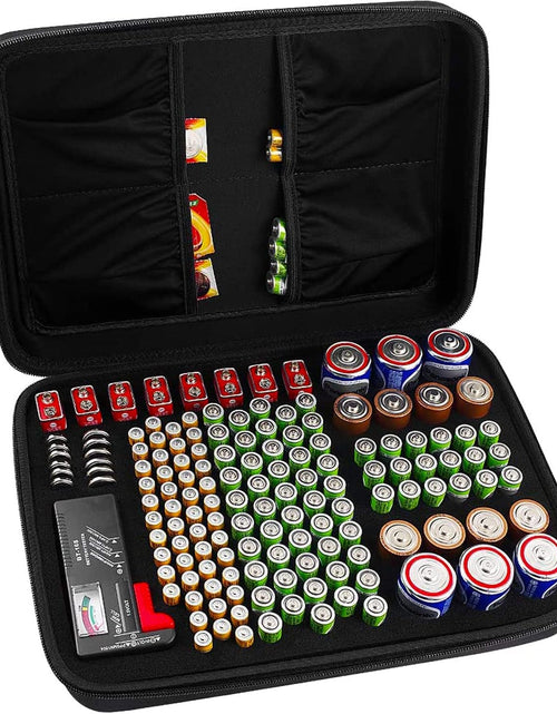 Load image into Gallery viewer, Hard Battery Organizer Storage Box, Carrying Case Bag Holder - Holds 148 Batteries AA AAA C D 9V - with Battery Tester BT-168 (Batteries Are Not Included)
