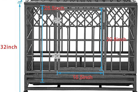 Heavy Duty Dog Crate Strong Metal Pet Kennel Playpen with Two Prevent Escape Lock, Large Dogs Cage with Wheels, Y Shape, Dark Silver … …