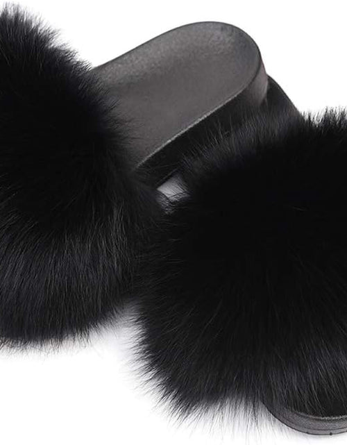 Load image into Gallery viewer, Real Fox Fur Slides for Women - Fluffy Fur Slippers Open Toe Flat Sandals for Outdoor
