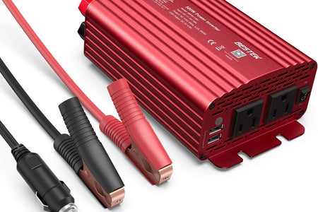500W Power Inverter DC 12V to 110V AC Converter with Alligator Battery Clamp 4.8A Dual USB Car Charger ETL Listed