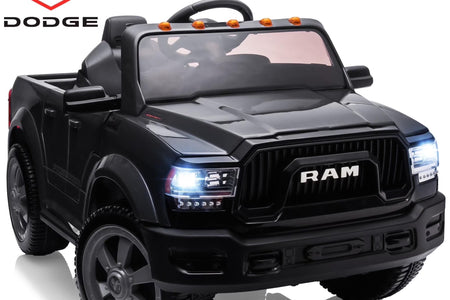 Dodge RAM 2500 Ride on Car for Kids, 12V Powered Ride on Toy with Remote Control, Rear Wheel Suspension, 5 Point Safety Harness, Bluetooth, LED Lights, Electric Vehicles for 3-6 Year Boys, Black