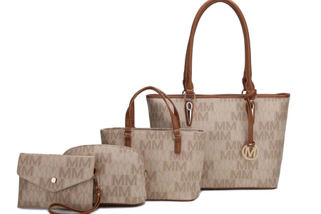Alexy Women'S Tote Bag, Small Tote Bag, Pouch Purse & Wristlet Wallet Bag 4 Pcs Handbag Set by Mia K - Beige
