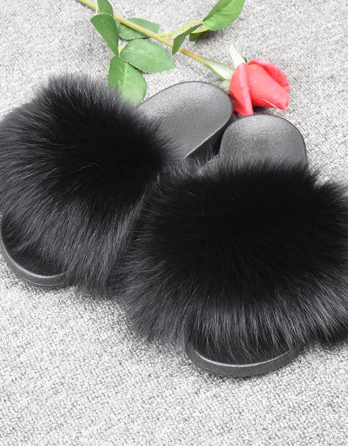 Load image into Gallery viewer, Real Fox Fur Slides for Women - Fluffy Fur Slippers Open Toe Flat Sandals for Outdoor
