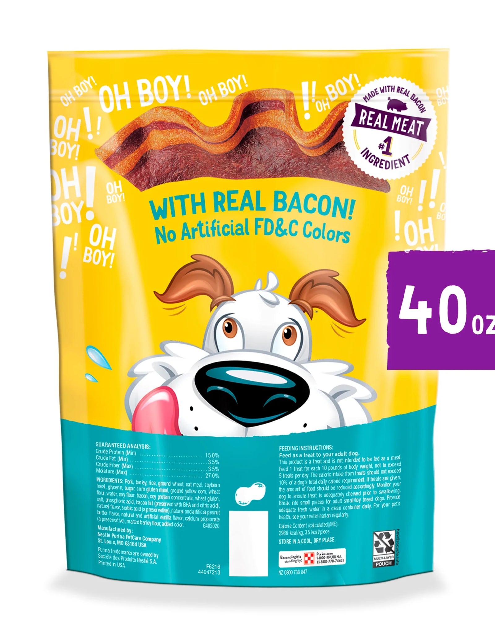 Purina  Strips Dog Treats with Real Bacon & Peanut Butter Flavors Tender Chews, 40 Oz Pouch