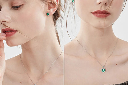May Birthstone Jewelry Sets for Women, Green Heart Jewelry Set Emerald Necklace Earrings 925 Sterling Silver Fine Jewelry Birthday Mother'S Day Gifts