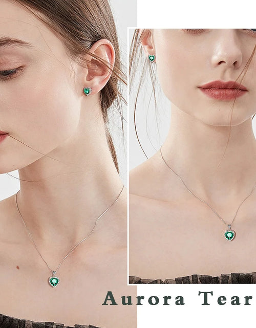 Load image into Gallery viewer, May Birthstone Jewelry Sets for Women, Green Heart Jewelry Set Emerald Necklace Earrings 925 Sterling Silver Fine Jewelry Birthday Mother'S Day Gifts
