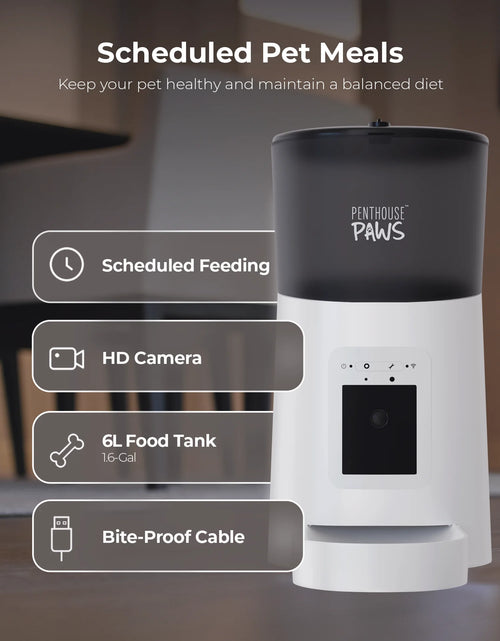 Load image into Gallery viewer, Penthouse Paws Smart HD Automatic Pet Feeder, 6L Dry Food Capacity, 1080P Camera, 2-Way Audio, Scheduled Meals, Backup Power, Easy to Clean, Anti-Jam Design for Cat and Dog, White
