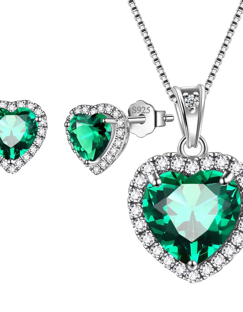 Load image into Gallery viewer, May Birthstone Jewelry Sets for Women, Green Heart Jewelry Set Emerald Necklace Earrings 925 Sterling Silver Fine Jewelry Birthday Mother'S Day Gifts
