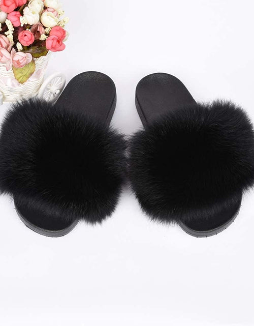 Load image into Gallery viewer, Real Fox Fur Slides for Women - Fluffy Fur Slippers Open Toe Flat Sandals for Outdoor
