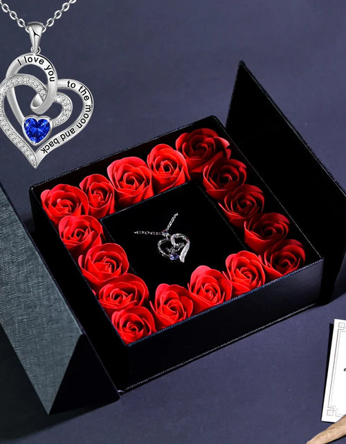 Load image into Gallery viewer, Eternal Flower Jewelry Box W Blue Crystal Heart Necklace Pendant Soap Rose Gift Box Wedding Jewelry Gift for Women Girfriend Mom
