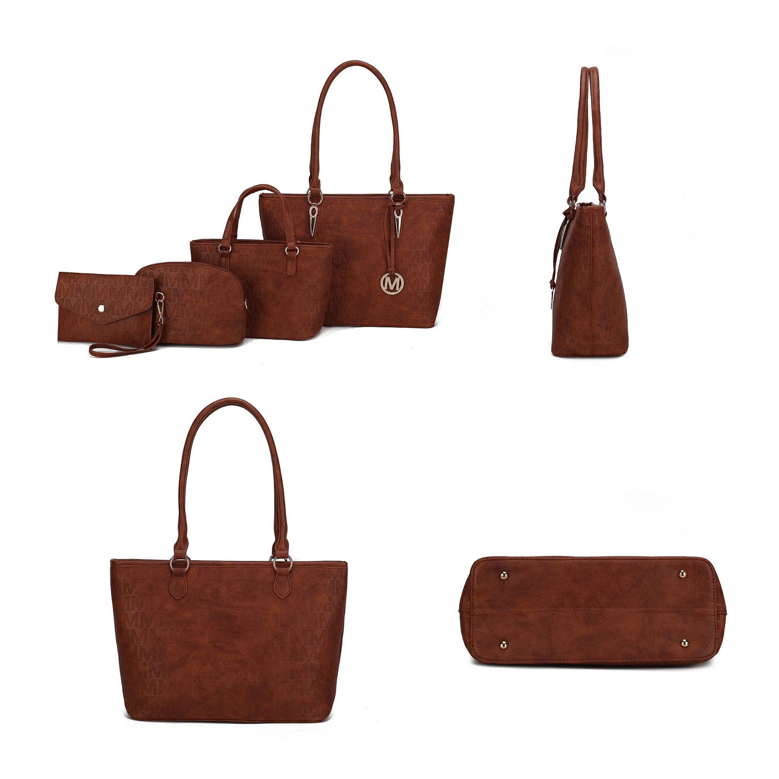 by Mia K. Marimar Women'S Tote Bag with Pouch and Wristlet, Signature 4 Piece Set - Grey