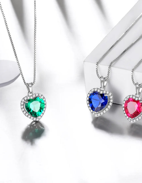 Load image into Gallery viewer, May Birthstone Jewelry Sets for Women, Green Heart Jewelry Set Emerald Necklace Earrings 925 Sterling Silver Fine Jewelry Birthday Mother'S Day Gifts
