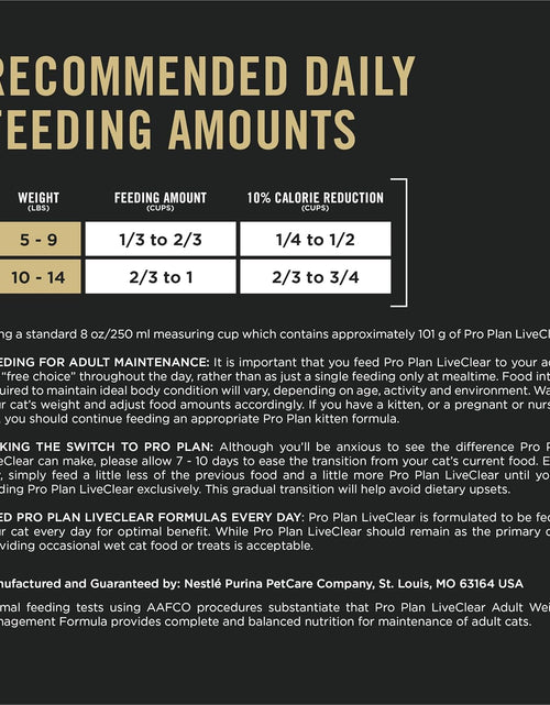 Load image into Gallery viewer, Liveclear with Probiotics Allergen Reducing Weight Management Adult Dry Cat Food
