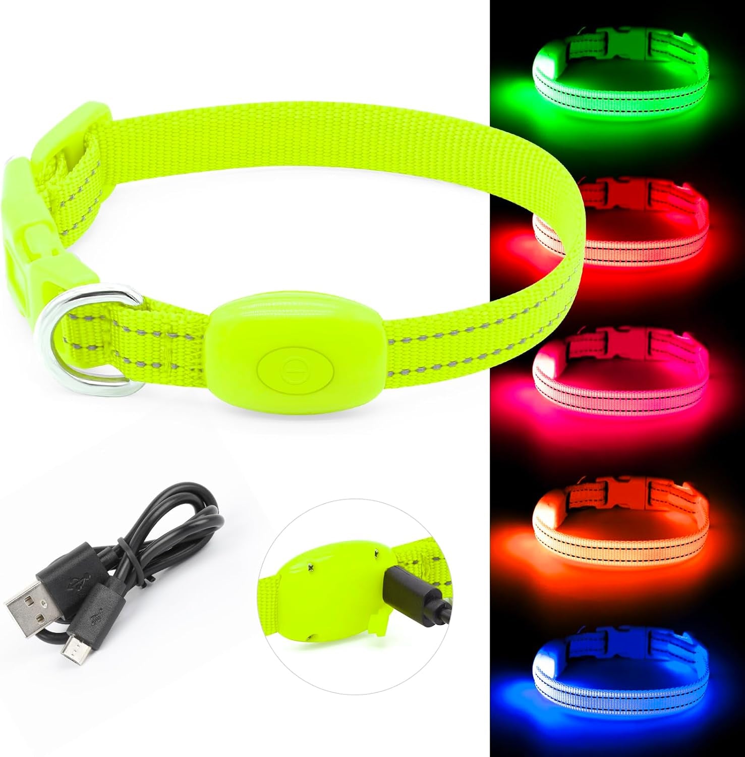 Light up Dog Collars - Adjustable Puppy Collar, Rechargeable LED Dog Collar for Small Dogs, Adjustable Cat Collar, Glowing Dog Lights for Night Walking (Green, XS)