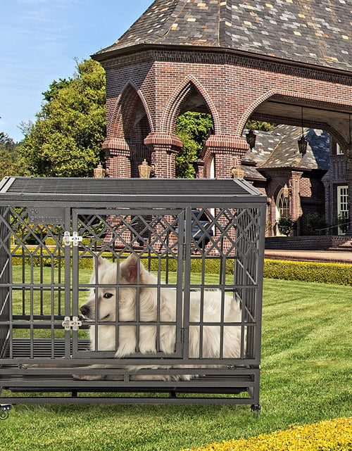 Load image into Gallery viewer, Heavy Duty Dog Crate Strong Metal Pet Kennel Playpen with Two Prevent Escape Lock, Large Dogs Cage with Wheels, Y Shape, Dark Silver … …

