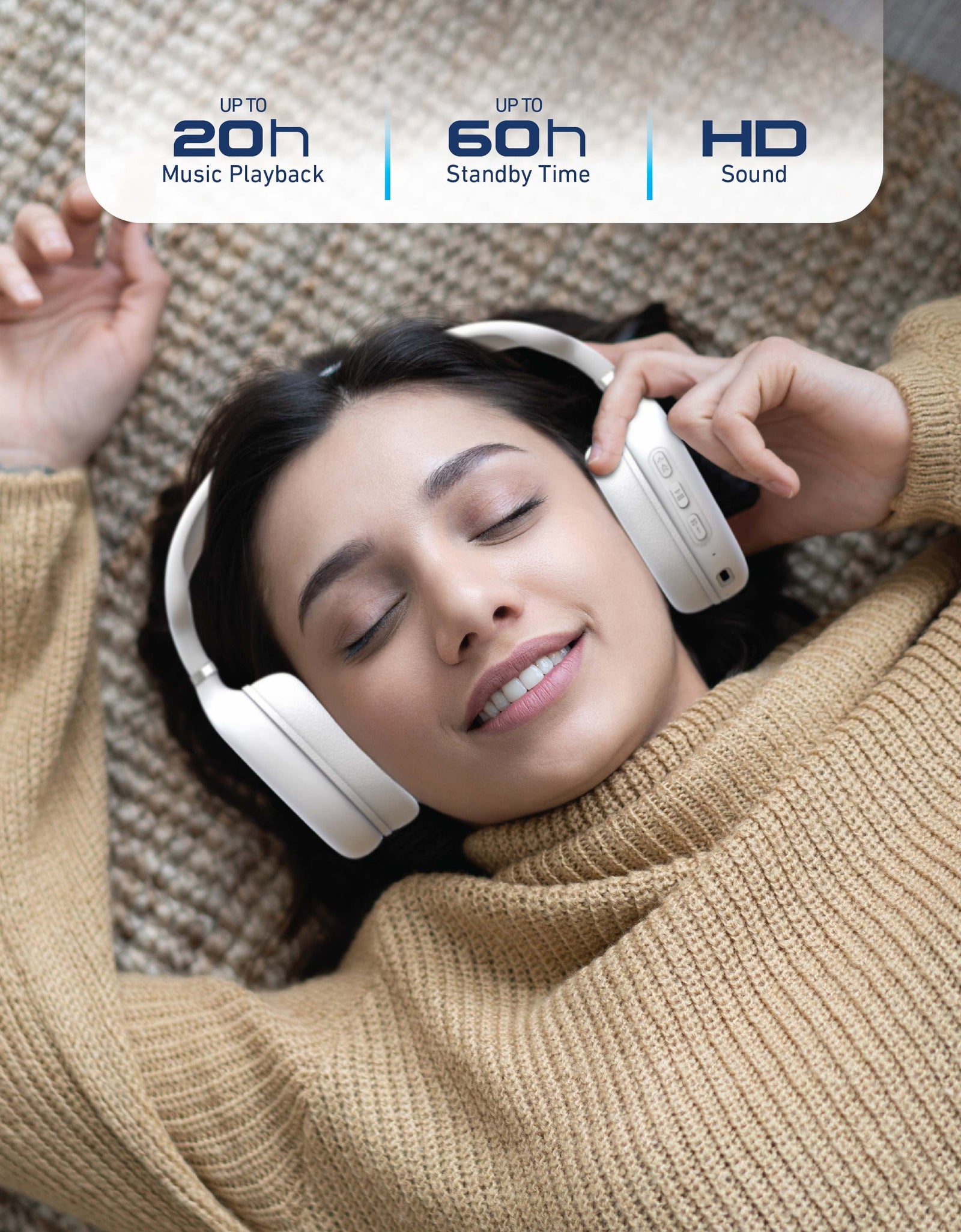 Foldable Wireless Headphones, Bluetooth Over-Ear Headset with Built-In Mic