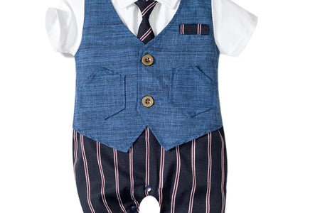Summer Baby Romper Suit Newborn Boys Formal Clothing Children Hat + Jumpsuit + Shoes + Socks 4 Pieces Outfit Blue Costume