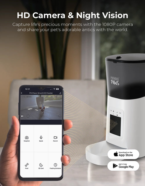 Load image into Gallery viewer, Penthouse Paws Smart HD Automatic Pet Feeder, 6L Dry Food Capacity, 1080P Camera, 2-Way Audio, Scheduled Meals, Backup Power, Easy to Clean, Anti-Jam Design for Cat and Dog, White
