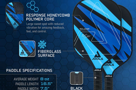 Ben Johns Blue Lightning Pickleball Set, 2 Fiberglass Paddles with Honeycomb Core, Paddle Bag, 4 Balls