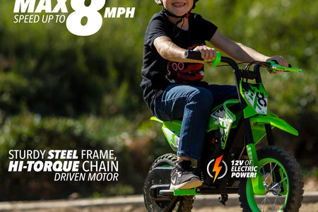 M8TRX Green 12V Mini Electric Child Dirt Bike, Battery Powered Toy Motorcycle, Kids Ride On, Ages 5 Years and Up