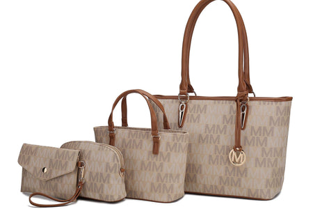 Alexy Women'S Tote Bag, Small Tote Bag, Pouch Purse & Wristlet Wallet Bag 4 Pcs Handbag Set by Mia K - Beige