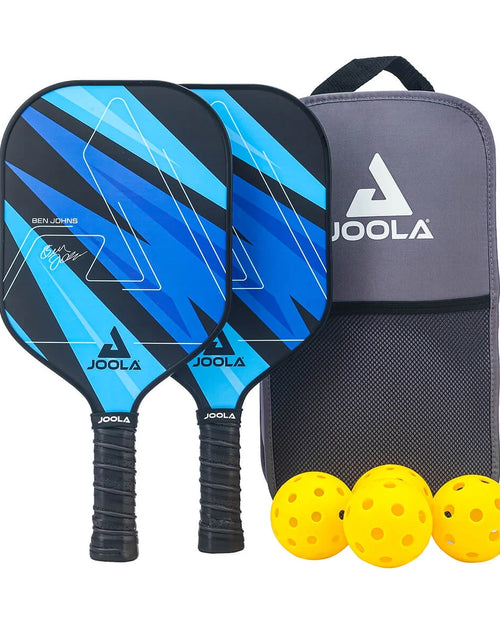 Load image into Gallery viewer, Ben Johns Blue Lightning Pickleball Set, 2 Fiberglass Paddles with Honeycomb Core, Paddle Bag, 4 Balls
