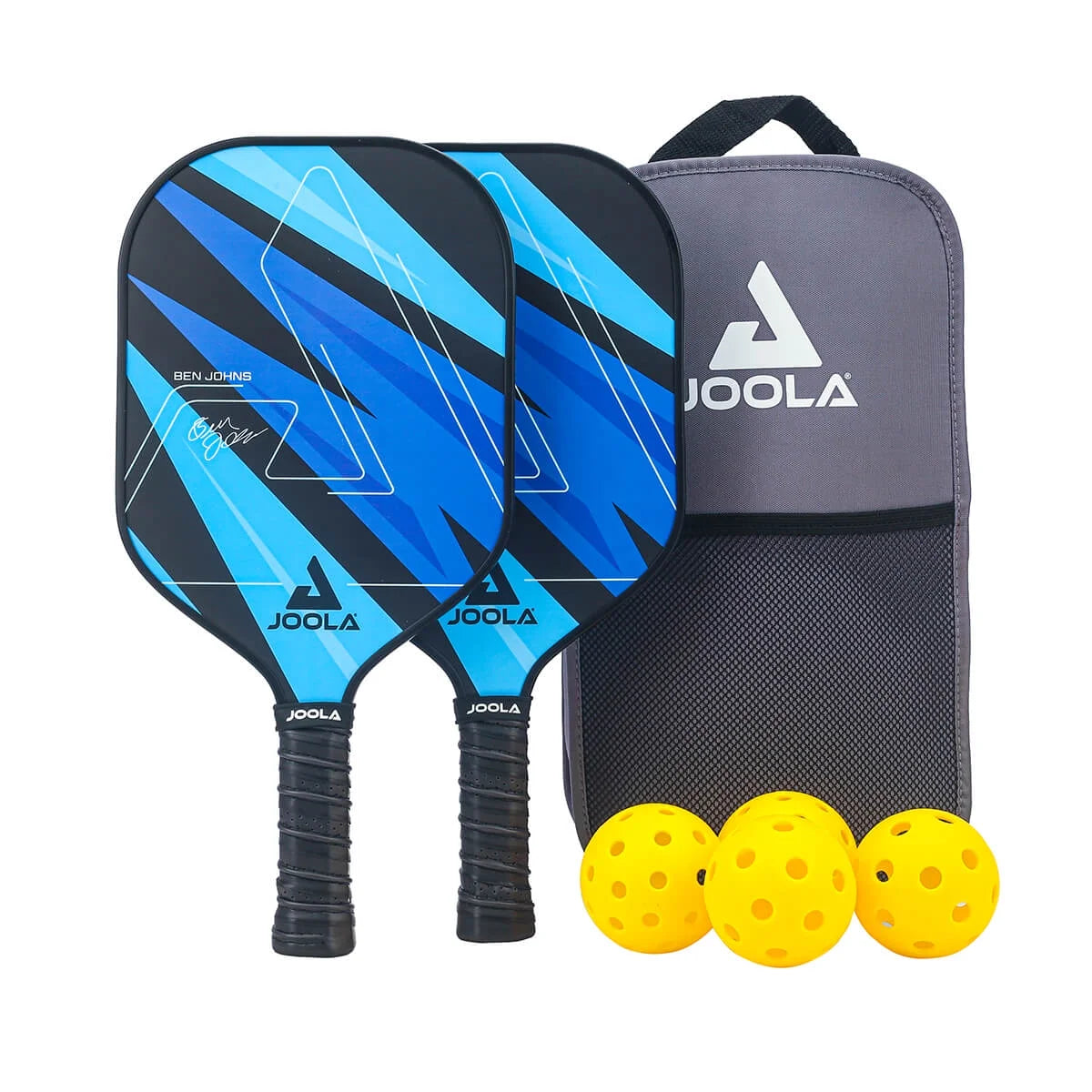 Ben Johns Blue Lightning Pickleball Set, 2 Fiberglass Paddles with Honeycomb Core, Paddle Bag, 4 Balls