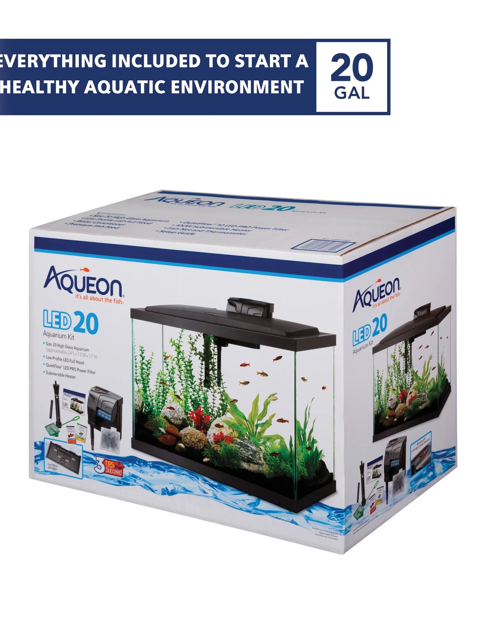 Aquarium Fish Tank Starter Kit with LED Lighting 20 High