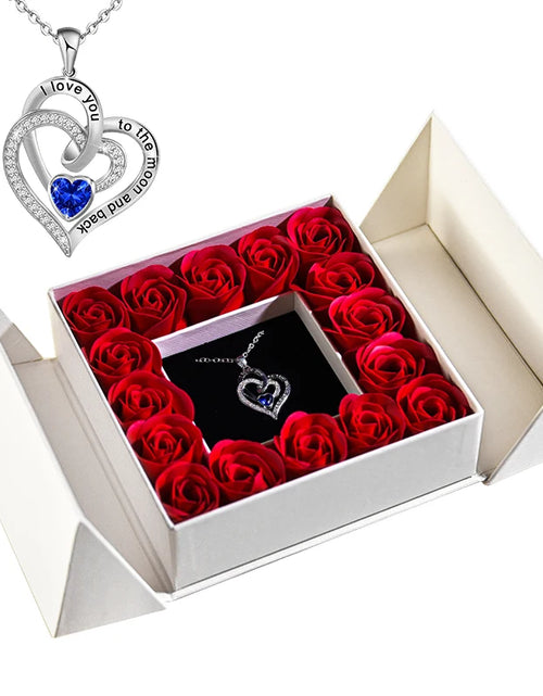 Load image into Gallery viewer, Eternal Flower Jewelry Box W Blue Crystal Heart Necklace Pendant Soap Rose Gift Box Wedding Jewelry Gift for Women Girfriend Mom
