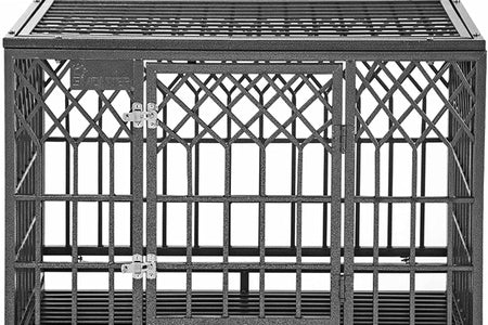 Heavy Duty Dog Crate Strong Metal Pet Kennel Playpen with Two Prevent Escape Lock, Large Dogs Cage with Wheels, Y Shape, Dark Silver … …