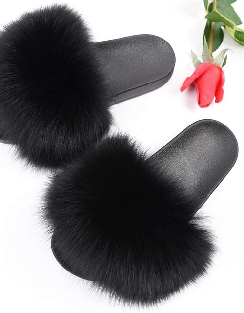 Load image into Gallery viewer, Real Fox Fur Slides for Women - Fluffy Fur Slippers Open Toe Flat Sandals for Outdoor
