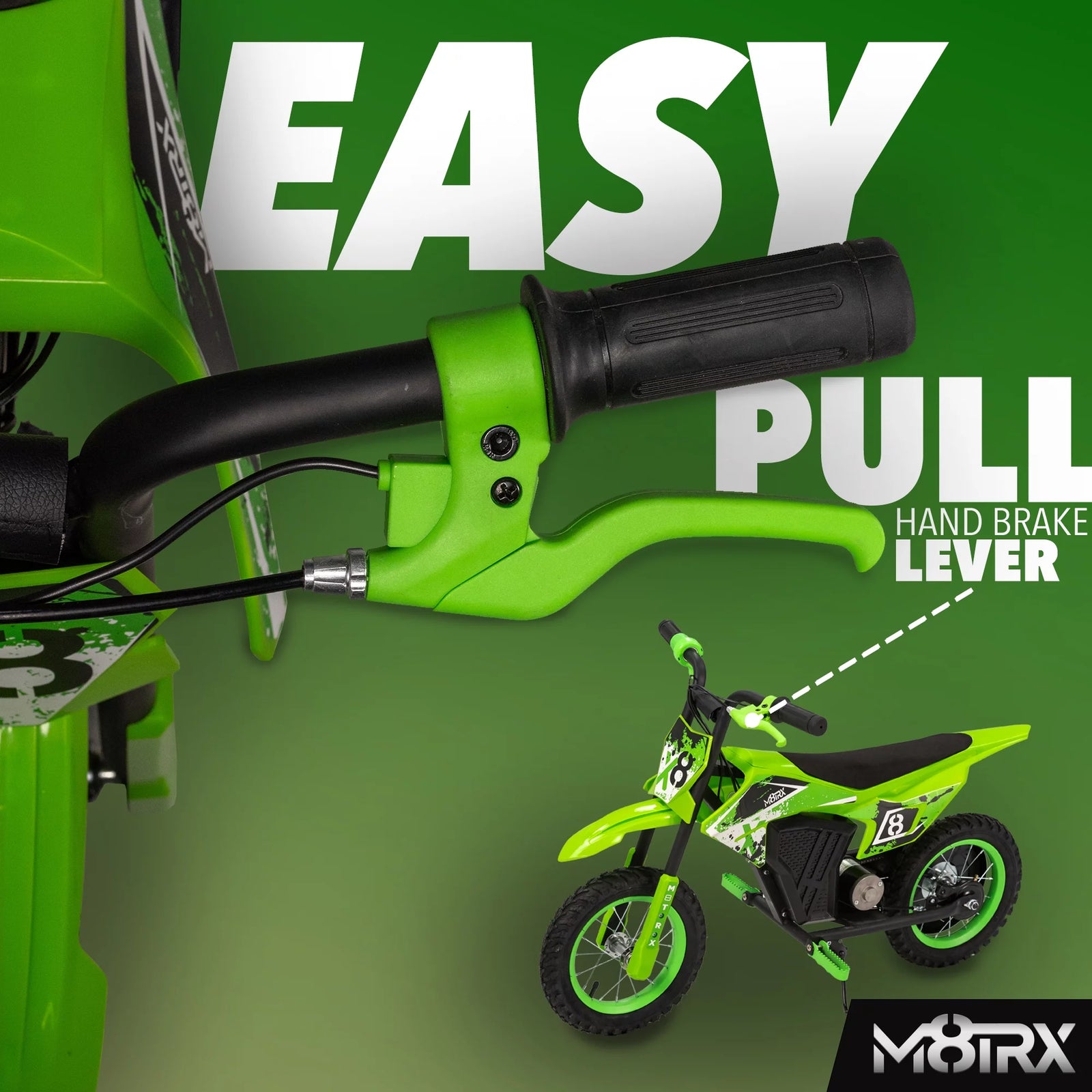 M8TRX Green 12V Mini Electric Child Dirt Bike, Battery Powered Toy Motorcycle, Kids Ride On, Ages 5 Years and Up