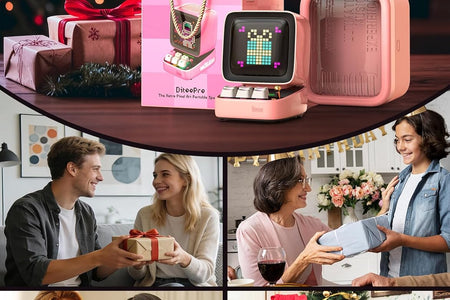 Ditoo Retro Pixel Art Game Bluetooth Speaker with 16X16 LED App Controlled Front Screen (Pink)