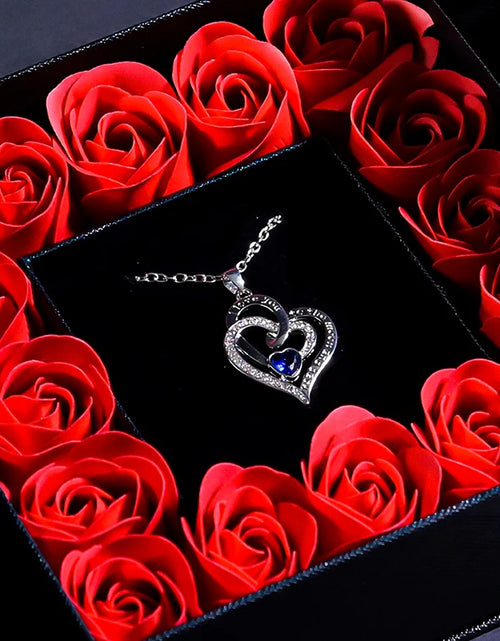 Load image into Gallery viewer, Eternal Flower Jewelry Box W Blue Crystal Heart Necklace Pendant Soap Rose Gift Box Wedding Jewelry Gift for Women Girfriend Mom
