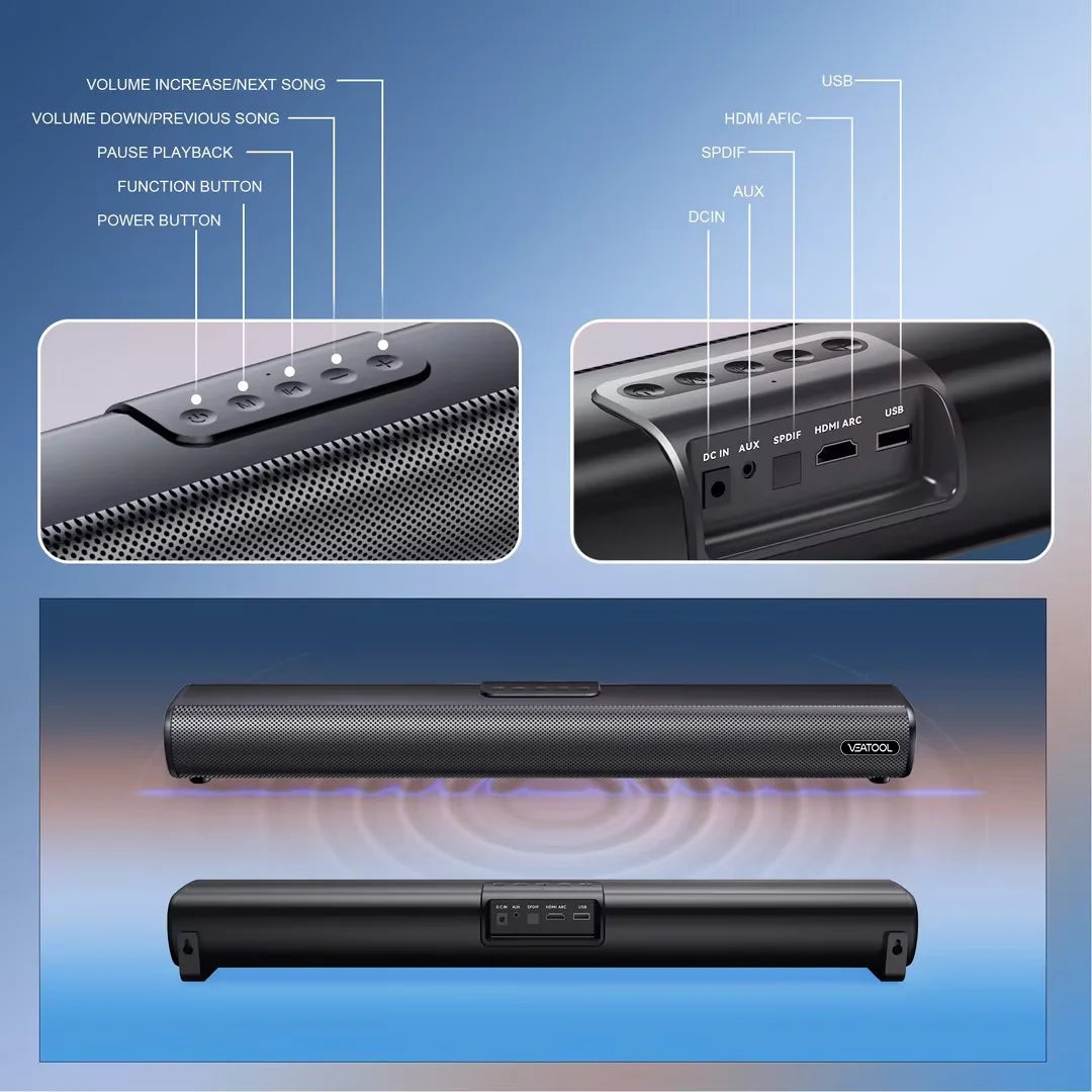 S20L Sound Bars for TV, 3D Surround Sound System TV Sound Bar, 2.1 Ch Home Theater Audio with Built-In Subwoofer,50W TV Speakers | HDMI ARC, Bluetooth, Optical, RCA, USB & AUX Wall Mountable
