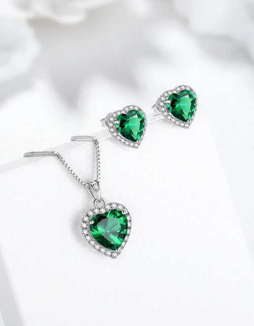 Load image into Gallery viewer, May Birthstone Jewelry Sets for Women, Green Heart Jewelry Set Emerald Necklace Earrings 925 Sterling Silver Fine Jewelry Birthday Mother'S Day Gifts
